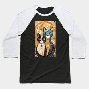 Gustav Klimt's Chromatic Whiskers: Colorful Cat Illustration Baseball T-Shirt